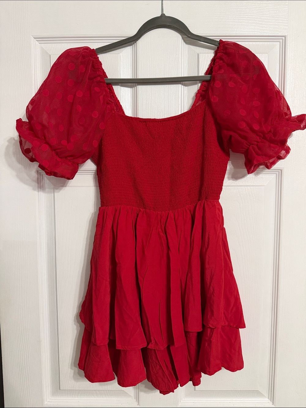 Entro Puff-Sleeve Tiered Romper